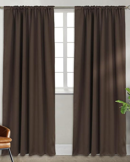 BGment Wide Blackout Curtains 84 inch - Rod Pocket and Back Tab Thermal Insulated Room Darkening Curtains for Living Room, 70 x 84 Inch, Brown, 2 Window Panels