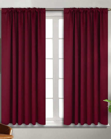 BGment Rod Pocket and Back Tab Blackout Curtains for Bedroom - Christmas Curtains Thermal Insulated Room Darkening Drapes for Living Room, 2 Window Curtain Panels (52 x 45 Inch, Burgundy Red)