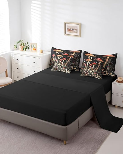 Feelyou Gothic Nature Kids Comforter Set 7pcs, Boho Butterfly Moth Flower Bed Set King for Boys Girl, Boho Moon Bedding with 1 Comforter,1 Fitted Sheet,1 Flat Sheet,2 Pillowcases,2 Throw Pillow Cover
