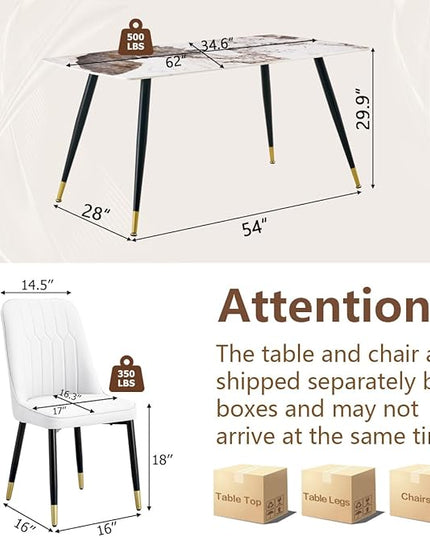 Modern Dining Table Set for 4, 62'' Sintered Stone Dining Table with 4 Chairs, Easy to Assemble