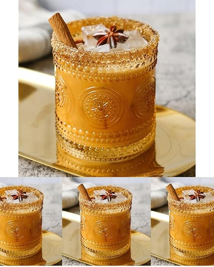 Kate Aspen Hobnail Beaded Floral Amber Drinking Glasses Set of 6, (10 oz) Vintage Glassware Cocktail Glass Set, Juice Glass, Water Cups Great Hostess Gift & Gift for New Home Owners (Pack of 4)