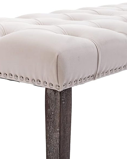 KCC Button-Tufted Ottoman Bench, Upholstered Bedroom Benches Velvet Footrest Stool Accent Bench for Entryway Dining Room Living Room Bedroom End of Bed, Beige