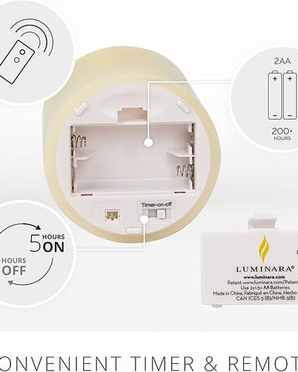 Luminara Realistic Flameless LED Set of 3 Ivory Pillar Candles, Home Safe Moving Flame Melted Top Illumination, Battery Operated Remote Control w/Timer