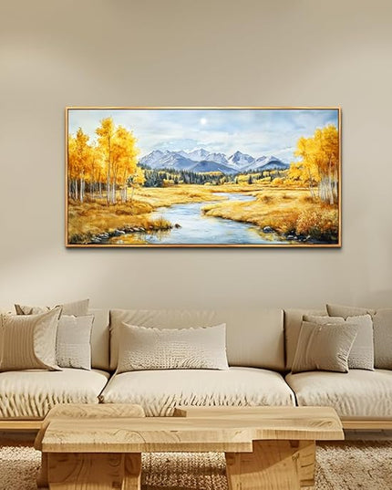 ERQINHUA Large Canvas Wall Art For Living Room Wall Decorations For Bedroom Pastoral Yellow Landscape Wood Framed Farmhouse Restaurant Wall Pictures Print Artwork Ready To Hang Home Decor 24"X48"