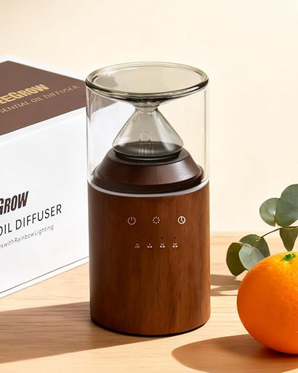 Waterless Essential Oil Nebulizing Portable Wireless Diffuser, Premium Glass and Solid Wood Aroma Diffuser for Home Office Bedroom Car, Elegant Gift Packaging with Essential Oil 10ml (Orange)