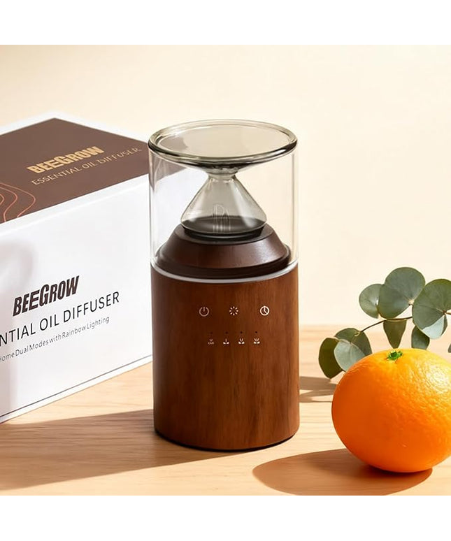 Waterless Essential Oil Nebulizing Portable Wireless Diffuser, Premium Glass and Solid Wood Aroma Diffuser for Home Office Bedroom Car, Elegant Gift Packaging with Essential Oil 10ml (Orange)