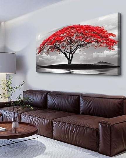 Wapluam Black And White Pictures Large Canvas Prints Wall Art For Living Room Bedroom Wall Decor Red Tree Landscape Painting To Hang Modern Home Decorations For Office Stretched And Framed Artworks