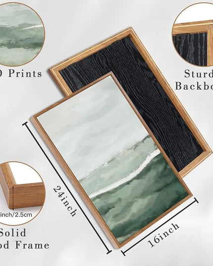 ANHUIB Green Wall Art 16x24 Inch Large Canvas Wall Art Abstract Watercolor Wall Decor Misty Landscape Art Prints Framed Neutral Paintings Set of 3 for Living Room Bedroom Ofice