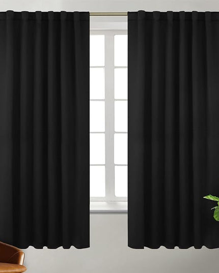 BGment Black Curtains 63 inch - Rod Pocket and Back Tab Thermal Blackout Curtains for Bedroom Room Darkening Curtains for Living Room, 2 Curtain Panels, 52 x 63 Inch
