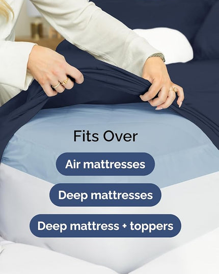 Extra Deep Cal King Sheet Set - 6 Piece Breathable and Cooling Sheets - Hotel Luxury Bed Sheets Set - Easy Fit - Soft, Wrinkle Free and Comfy Sheets Set - Navy Blue Sheet Set with Extra Deep Pockets