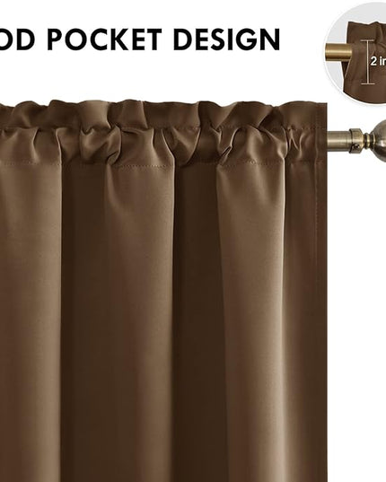 DWCN Blackout Curtains Thermal Insulated Energy Saving Bedroom and Kitchen Curtains Window Treatments, W 38 x L 45 Inch, Set of 2 Brown Rod Pocket Drapes