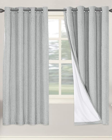 H.VERSAILTEX 100% Blackout Curtains for Bedroom Thermal Insulated Linen Textured Curtains Heat and Full Light Blocking Drapes Living Room Curtains 2 Panel Sets, Glacier Gray, 52x72 Inch