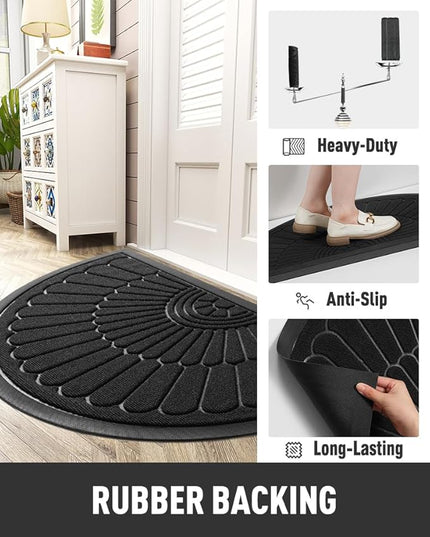 tchdio Door Mat Outdoor Indoor Entrance Doormat-Semicircular Durable Rubber Non Slip Front Door Mat for Outside Inside Entry Entryway Dirt Trapper WelcomeMat for Muddy Paws and Shoes-Black 24”x36”