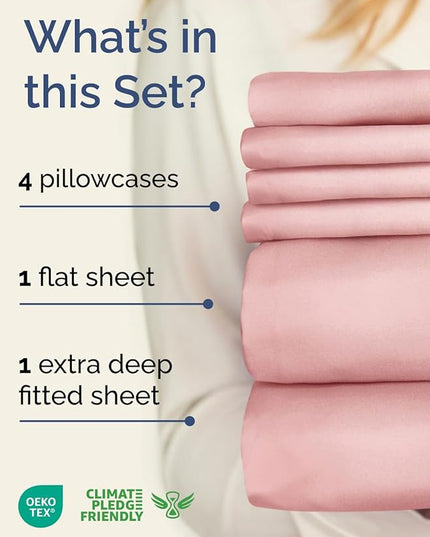 Extra Deep Queen Sheet Set - 6 Piece Breathable & Cooling Sheets - Hotel Luxury Bed Sheets Set - Easy & Secure Fit - Soft, Wrinkle Free & Comfy Sheets Set - Baby Pink Sheet Set with Extra Deep Pockets
