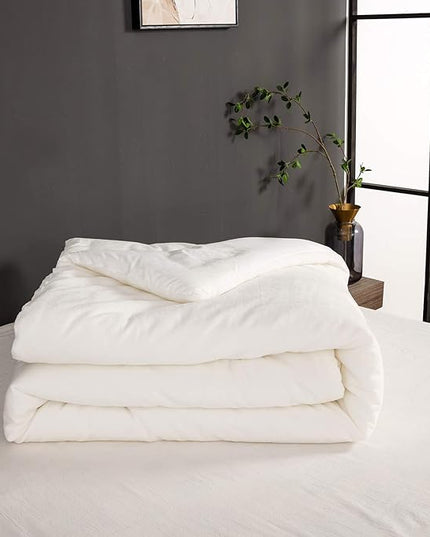 Houseri Bedding Set Queen White Velvet 3Pcs Fluffy Sherpa Comforter & Pillow Sham, Winter Spring Fall