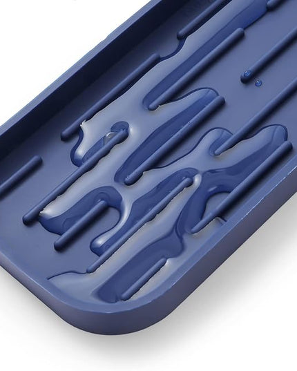 Silicone Kitchen Sink Organizer Tray for Multiple Usage,Eco-Friendly Sponges Holder for Kitchen Bathroom Counter or Sink,Dish Soap Dispenser,Scrubber,Bottle,Cup (Navy Blue, 12"×4")