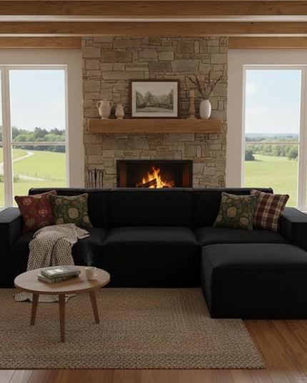 110" Cloud Couch Sectional, Comfort L Shaped Chenille Boneless Couch for Living Room, Memory Foam Deep Seat Modular Sectional Sofa Compression Floor Sofa, No Assembly Required