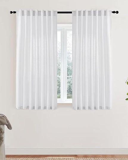 XTMYI Short Length Curtains for Windows,Linen Sheer Cutains for Bedroom Kitchen,45 Inch Long,White