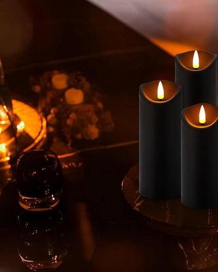 24 Pack Halloween Decoration Flickering Flameless Candles, Battery Operated LED Pillar Candles with Remote Control and Timer.for Home Decor (D2.2 xH 5" 6" 7" Black)