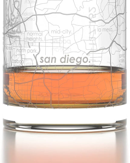 Well Told Engraved San Diego California Map Rocks Glass, Old Fashioned Whiskey Glass (11 oz, Clear) Etched Whiskey Glass, Gifts For Whiskey Lovers