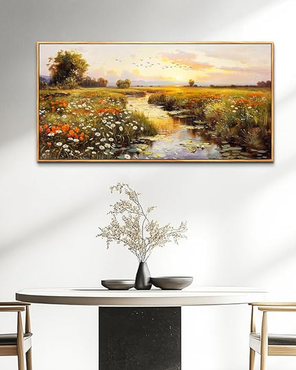 PHAOHUAXM Large Wall Art For Living Room Canvas Wall Decor For Bedroom Watercolour Painting Office Decoration Countryside Sunrise Scenery Wall Picture Ready To Hang Home Decor Wood Framed 20x40 In