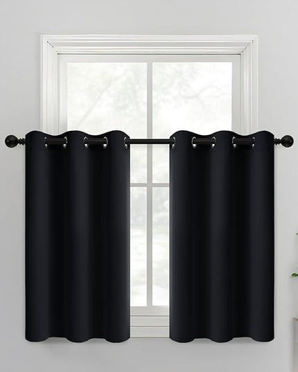 Yakamok Room Darkening Grommet Window Drapes Thermal Insulated Light Blocking Blackout Curtains for Bedroom(Black,38Wx36L,2 Panels)