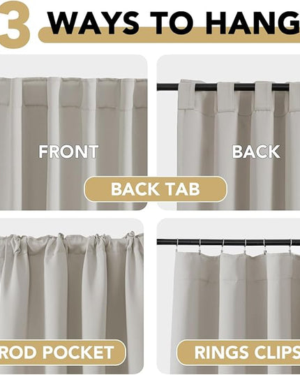 H.VERSAILTEX Blackout Curtains Thermal Insulated Window Treatment Panels Room Darkening Blackout Drapes for Living Room Back Tab/Rod Pocket Bedroom Draperies, 52 x 45 Inch, Stone, 2 Panels
