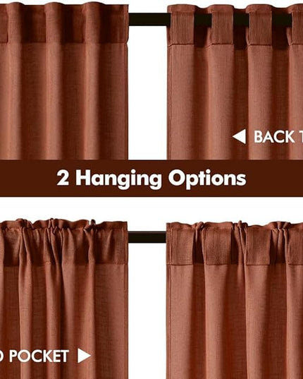 MIULEE Burnt Orange Kitchen Curtains 36 Inch Length 2 Panels, Soft Thick Linen Textured Semi Sheer Light Filtering Short Cafe Tier Curtains for Small Half Window Back Tab Rod Pocket Fall Boho Decor