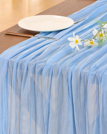 Socomi 10pcs Blue Christmas Cheesecloth Table Runner Light Blue Boho Rustic Gauze 120 inch 10FT Cheese Cloth Runner for Wedding Party Baby Shower Birthday Home Decor Holiday Decorations