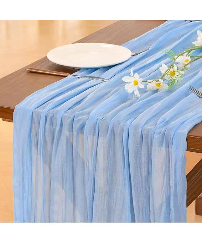 Socomi 10pcs Blue Christmas Cheesecloth Table Runner Light Blue Boho Rustic Gauze 120 inch 10FT Cheese Cloth Runner for Wedding Party Baby Shower Birthday Home Decor Holiday Decorations