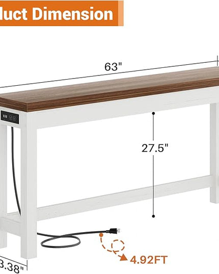 Cyclysio 63" Console Tables for Entryway, Long Console Tables for Living Room, Behind Couch Table, Sturdy Wood Support Farmhouse Entryway Table with 3AC+2USB Charging‌ Station, Rustic Oak