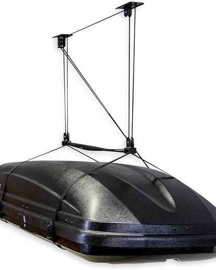 StoreYourBoard Cargo Box Pulley System – Heavy-Duty Garage Hoist Lift for Rooftop Carriers – Garage Storage & Garage Organization Ceiling Hoist with Pulley – Holds 150 lbs - Fits 8–10 ft Ceilings