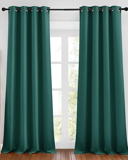 NICETOWN Hunter Green Blackout Bedroom Curtains 96 inches Long, Grommet Thermal Insulated Room Darkening Window Treatments Sound Reducing for Living Room, W46 x L96, 2 Panels