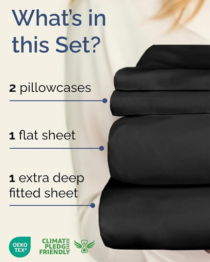 Extra Deep Twin XL Sheet Set - 4 Piece Breathable & Cooling Sheets - Hotel Luxury Bed Sheets Set - Easy & Secure Fit - Soft, Wrinkle Free & Comfy Sheets Set - Black Sheet Set with Extra Deep Pockets