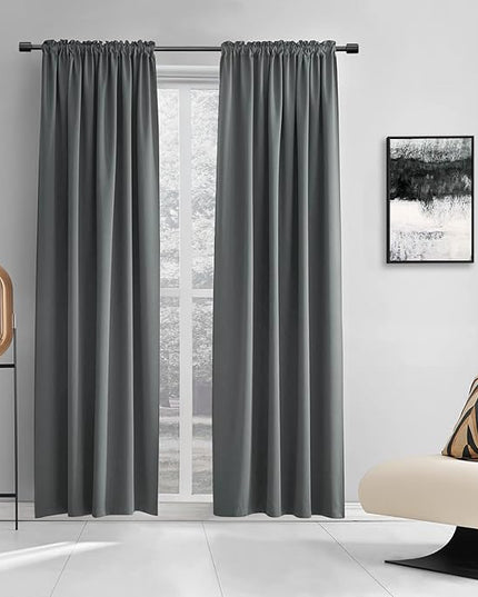 DONREN Bedroom Blackout Curtains Panels - Energy Saving Thermal Insulated Solid Rod Pocket Blackout Draperies for Patio (1 Pair, 60 inches by 108 Inch Length,Medium Grey)
