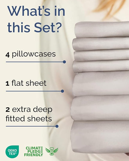 Extra Deep Split King Sheet Set - 7 Piece Breathable & Cooling Sheets - Hotel Luxury Bed Sheets Set - Easy Fit - Soft, Wrinkle Free & Comfy Sheets Set - Light Grey Sheet Set with Extra Deep Pockets