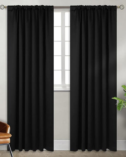 BGment Rod Pocket and Back Tab Blackout Curtains for Bedroom - Thermal Insulated Room Darkening Curtains for Living Room, 2 Window Curtain Panels (52 x 95 inch, Black)