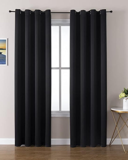 ChrisDowa Grommet Blackout Curtains for Bedroom and Living Room - 2 Panels Set Thermal Insulated Room Darkening Curtains (Black, 52W x 95L)