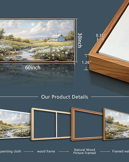 PHAOHUAXM Large Canvas Wall Art For Living Room Wall Decor For Bedroom Flower Watercolour Office Decoration Countryside Scenery Wall Picture Printing Art Painting Home Decor 30x60 In Wood Framed