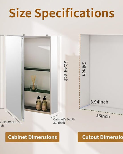 BEAUTYPEAK 16 x 24 Inch Medicine Cabinet with Mirror, Wall Mounted Bathroom Mirror Cabinet, Medicine Cabinet Mirror with Storage & Adjustable Shelves