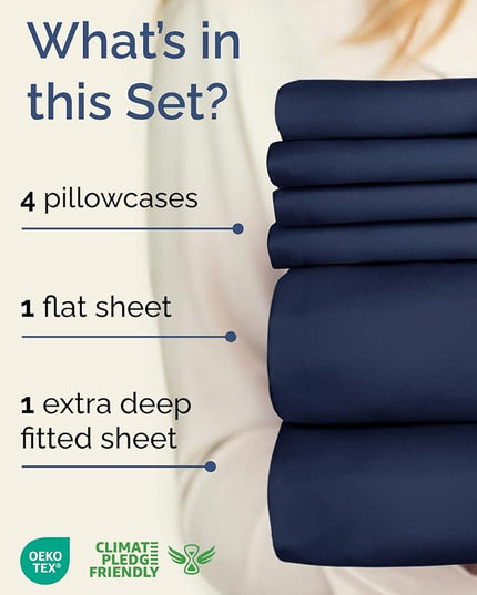 Extra Deep Full Sheet Set - 6 Piece Breathable & Cooling Sheets - Hotel Luxury Bed Sheets Set - Easy & Secure Fit - Soft, Wrinkle Free & Comfy Sheets Set - Navy Blue Sheet Set with Extra Deep Pockets
