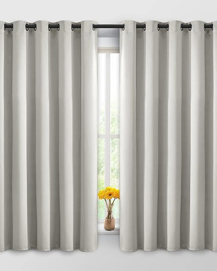 Yakamok Blackout Curtains Room Darkening Thermal Insulated Window Panels,Solid Grommet Top Drapes for Bedroom/Living Room(62Wx63L, Light Beige, 2 Panels)