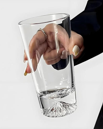 Glass Cups Set of 4 – 12oz Drinking Glasses with Mountain Base – Glasses Drinking Set & Water Glasses for Cocktails, Juice, Water – Premium Glassware for Home Bar (Crystal Mountain)