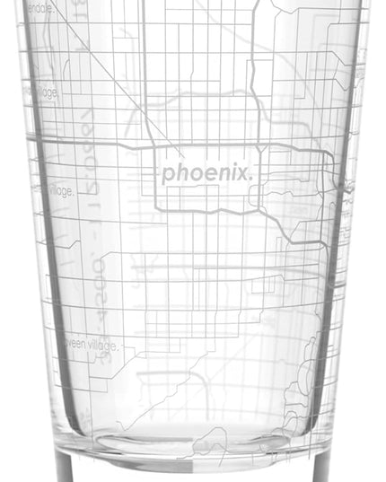 Well Told Engraved Phoenix Arizona Map Pint Glass, Etched Beer Gift (16 oz, Clear) City Map Pint, Custom City Glassware, Gifts For Beer Lovers