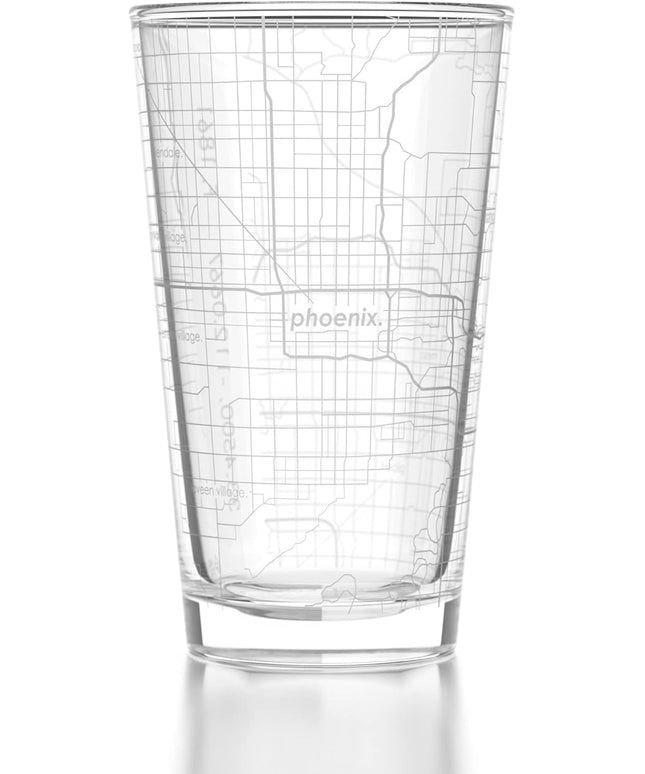 Well Told Engraved Phoenix Arizona Map Pint Glass, Etched Beer Gift (16 oz, Clear) City Map Pint, Custom City Glassware, Gifts For Beer Lovers