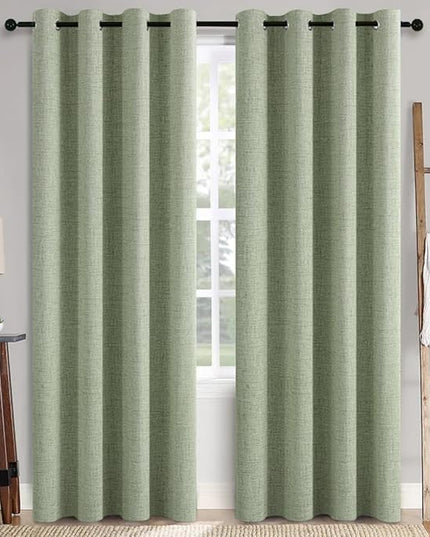 MIULEE Linen Texture 90 Inches Curtains for Bedroom 100% Blackout Thermal Insulated Sage Green Curtains Grommet Room Darkening Curtains/Draperies for Living Room Nursery 52x90 Inch (2 Panels)