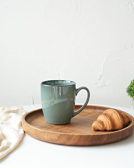 Bosmarlin Ceramic Coffee Mug Set of 4, 17 Oz, Coffee Cups with Big Handle, Microwave Safe, Unique Reactive Glaze (Lake Green, 17 Oz)