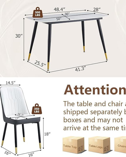 50'' Dining Table Set for 4, Dining Room Sets for 4, Sintered Stone Dining Table Chairs Set of 4, Easy to Assemble，Suitable for Small Spaces