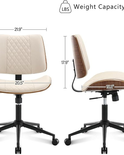 BV Home Office Chair No Arms with Wheels, Armless Small Desk Chair,Task Computer Office Desk Chair for Casual Office Small Space,Study Room,Reading Room(Beige)