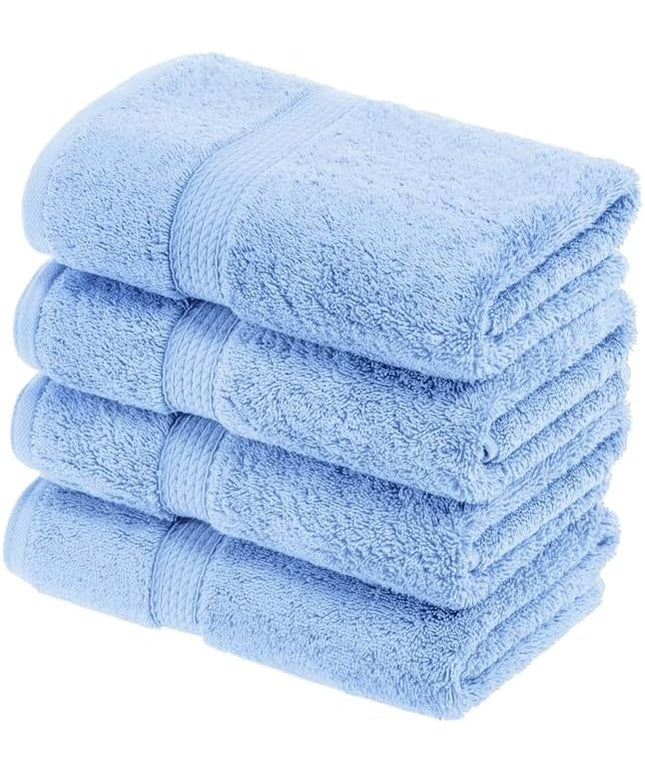 Superior Egyptian Cotton Pile Hand Towel Set of 4, Ultra Soft Luxury Towels, Thick Plush Essentials, Absorbent Heavyweight, Guest Bath, Hotel, Spa, Home Bathroom, Shower Basics, Light Blue